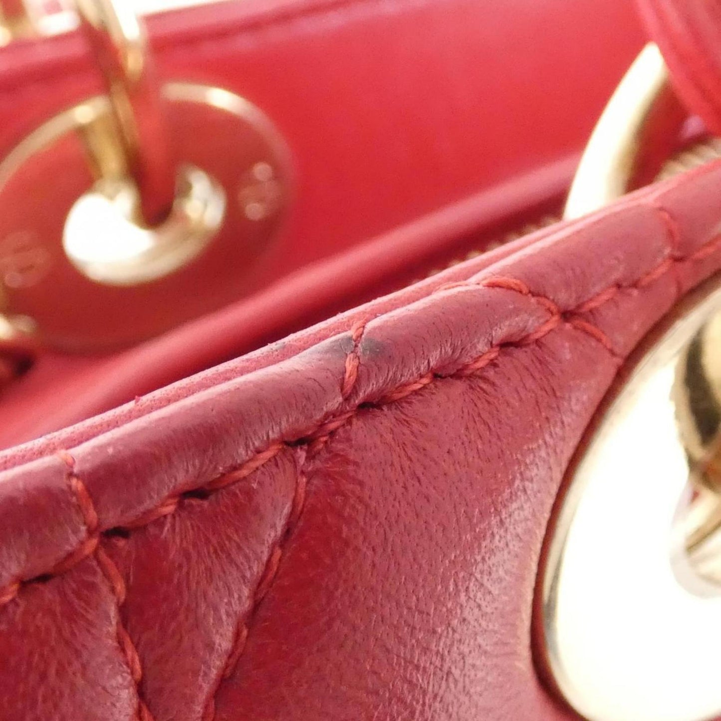 Christian Dior Red Color Leather Handbag