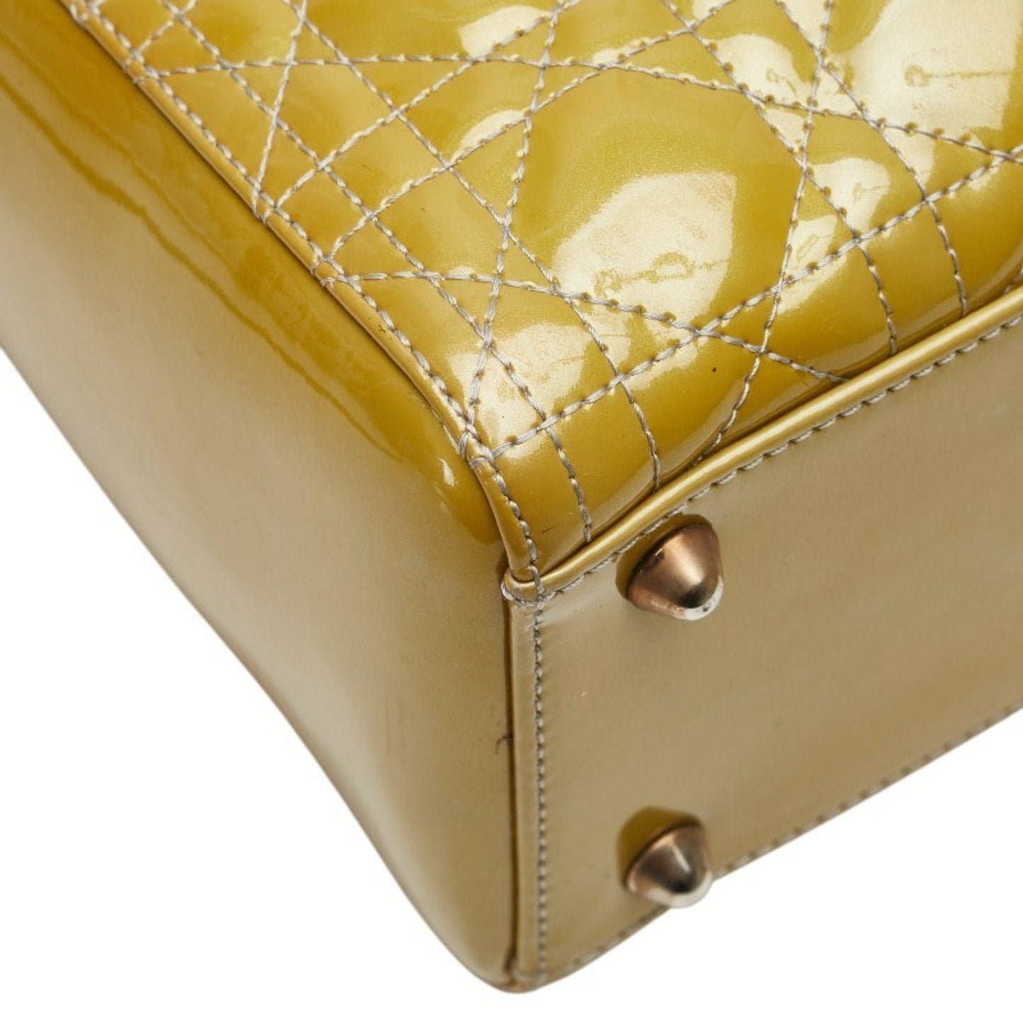 Christian Dior Lady Dior Yellow Patent Leather Handbag Shoulder Bag