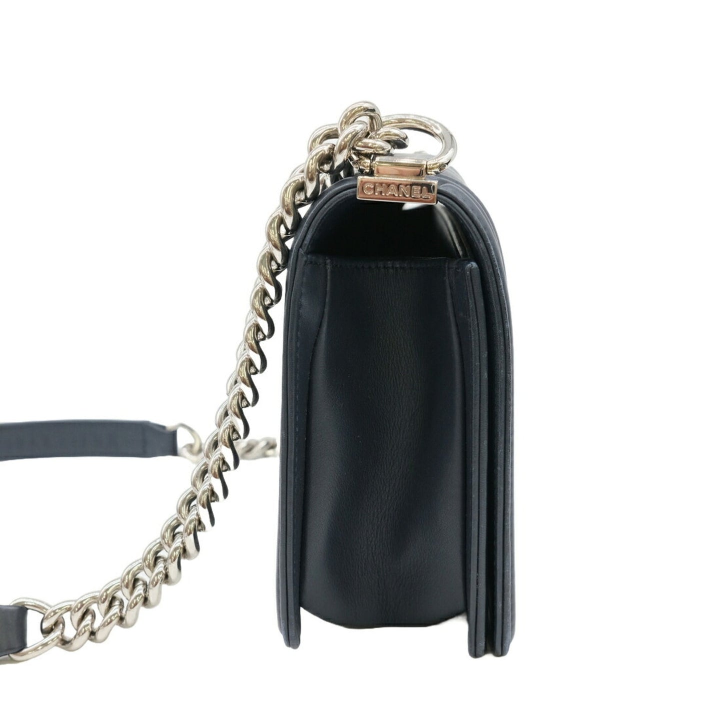 CHANEL Boy Chanel V stitch chain shoulder handbag dark navy blue with sticker