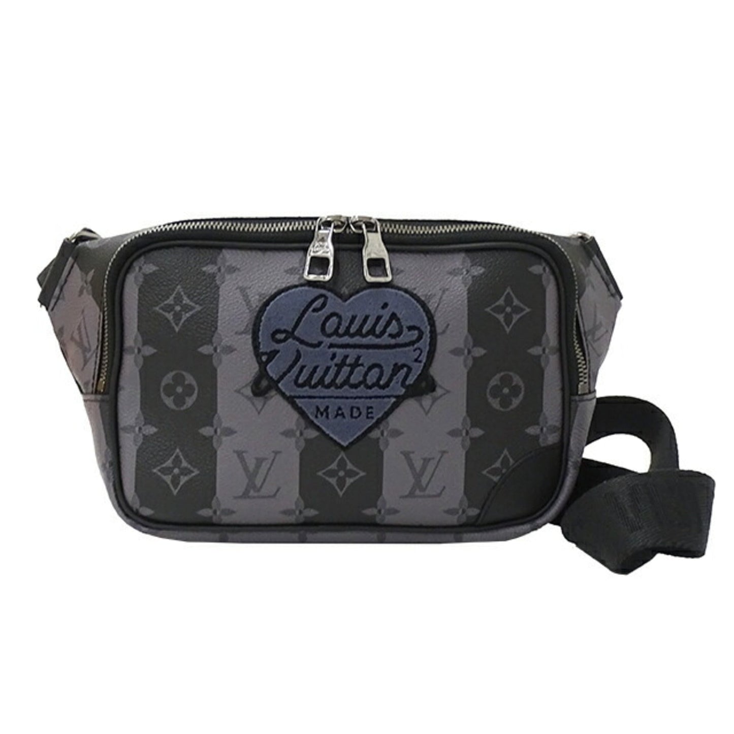LOUIS VUITTON Bag Monogram Stripe Eclipse Men's Body Waist Modular Sling Black Gray IC Chip Hip