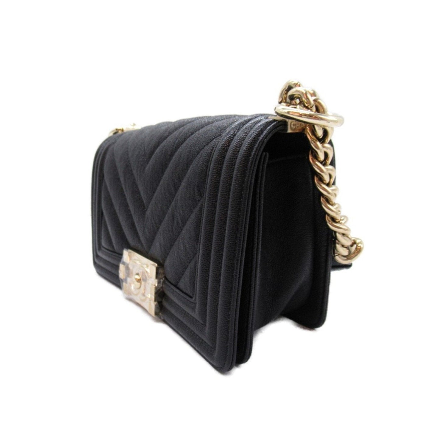 CHANEL Boy Chanel V stitched chain shoulder bag caviar skin grained calfskin women s black