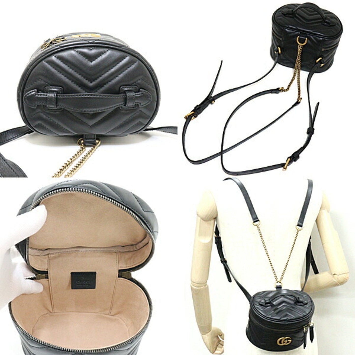 Gucci GG Marmont Black Leather Quilted Backpack