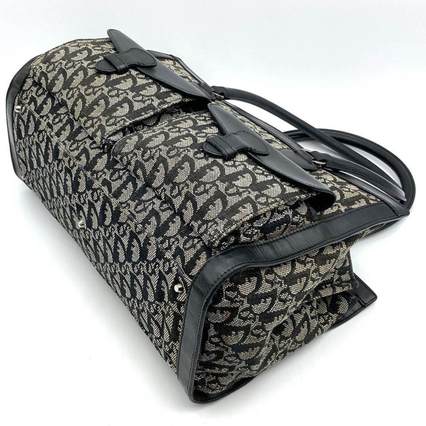 Christian Dior Black Canvas Leather Handbag Tote Bag
