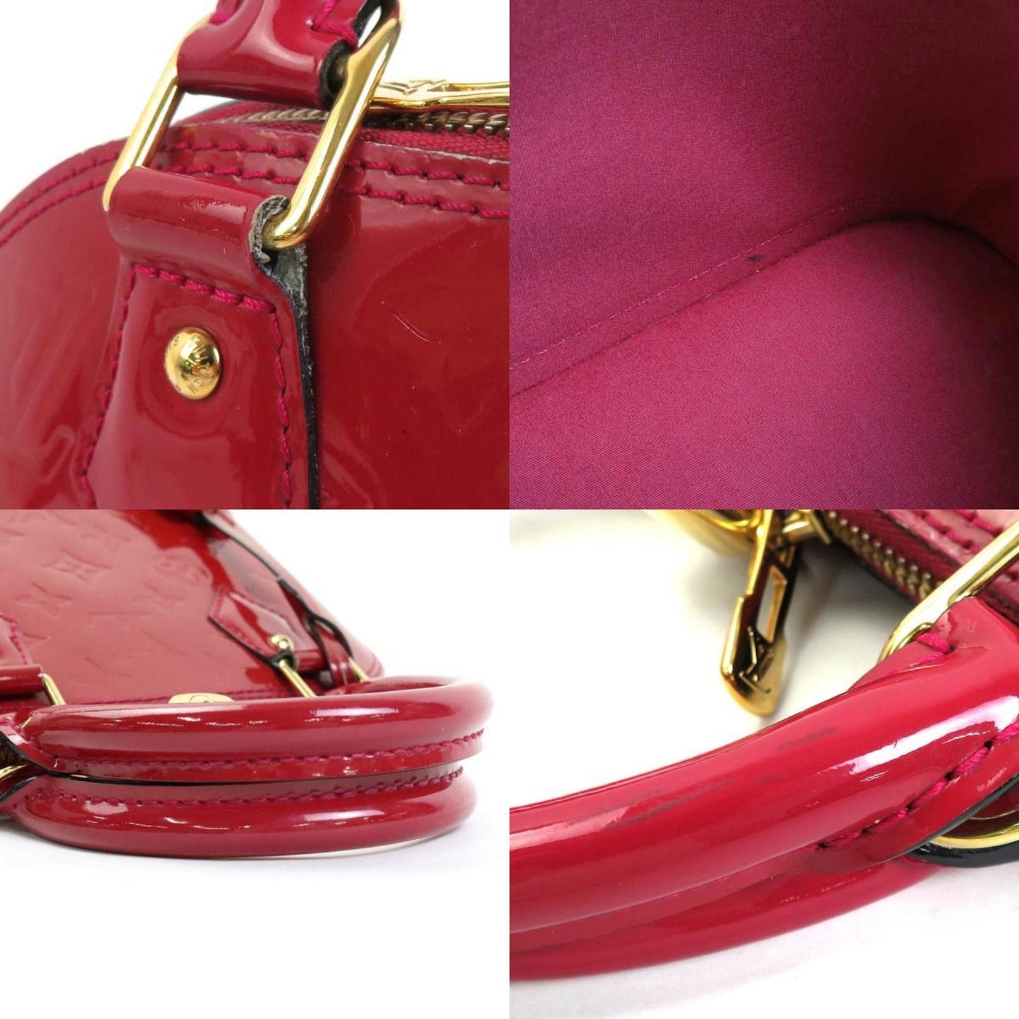 LOUIS VUITTON Handbag Diagonal Shoulder Bag Monogram Verni Alma BB Patent Leather Red Gold Women's