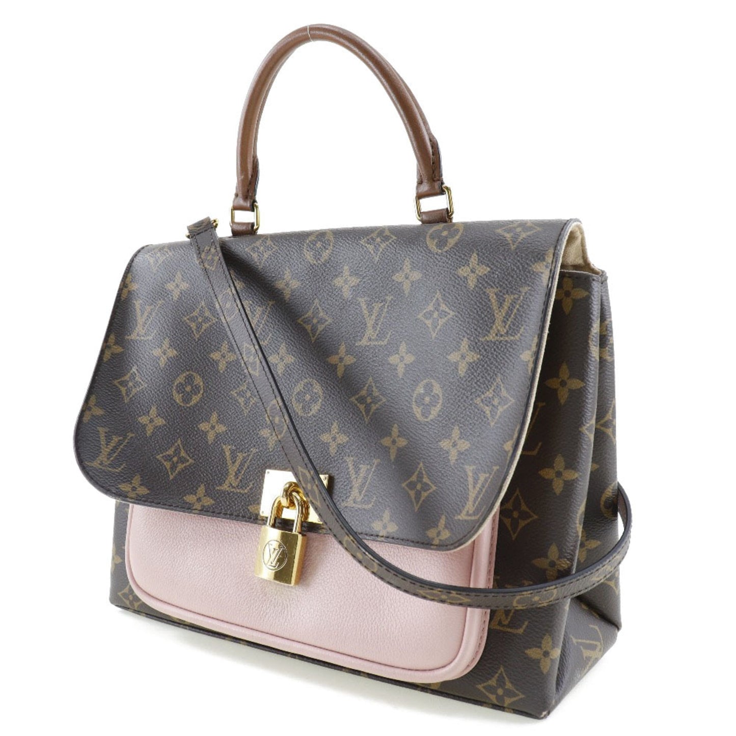 LOUIS VUITTON Marignan Handbag 2WAY Shoulder M43960 Monogram Canvas x Calf Rose Poodle Brown/Pink AR4128 Ladies