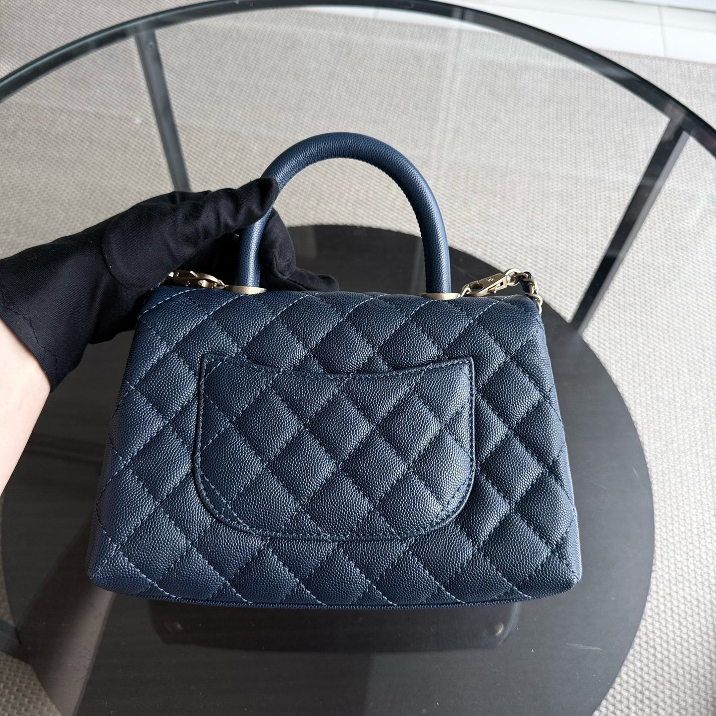 Chanel Coco Handle Small - Caviar Quilted Grained Calfskin Dark Blue Gold Hardware Series 25