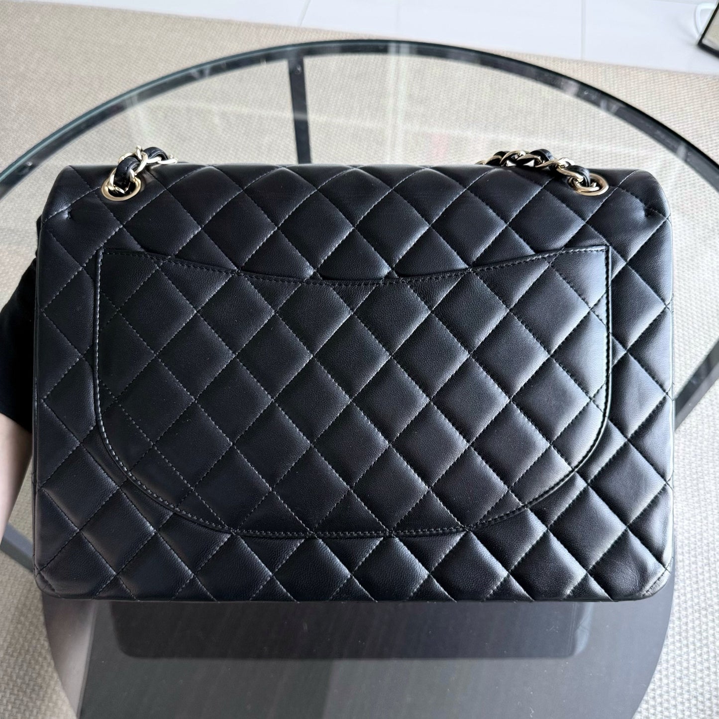 Chanel Classic Flap Maxi - Double Flap Quilted Lambskin Black Gold Hardware