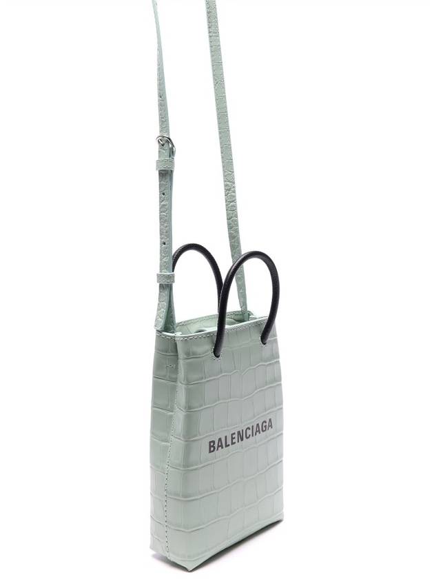 Luxury Balenciaga Trending 2026 Crocodile Embossed Phone Holder Shopping Mini Bag Light Green