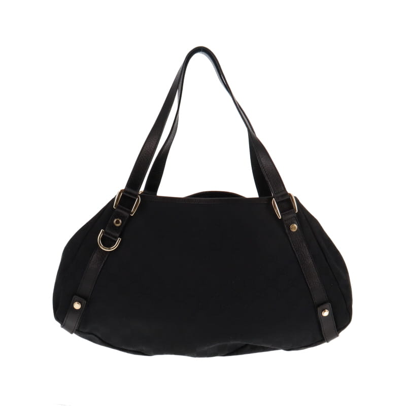 Gucci Abbey Black Leather Canvas Shoulder Bag