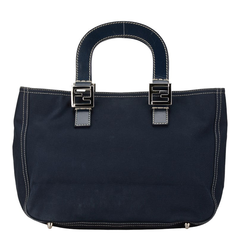 Fendi Logo Hardware Canvas Leather Handbag
