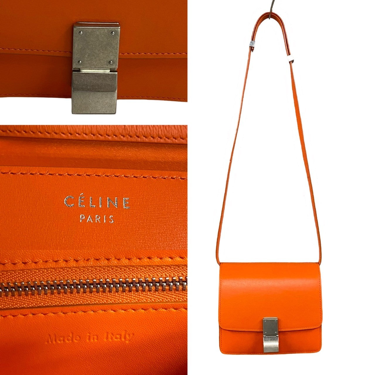 CELINE Shoulder Bag leather Orange Classic box Women