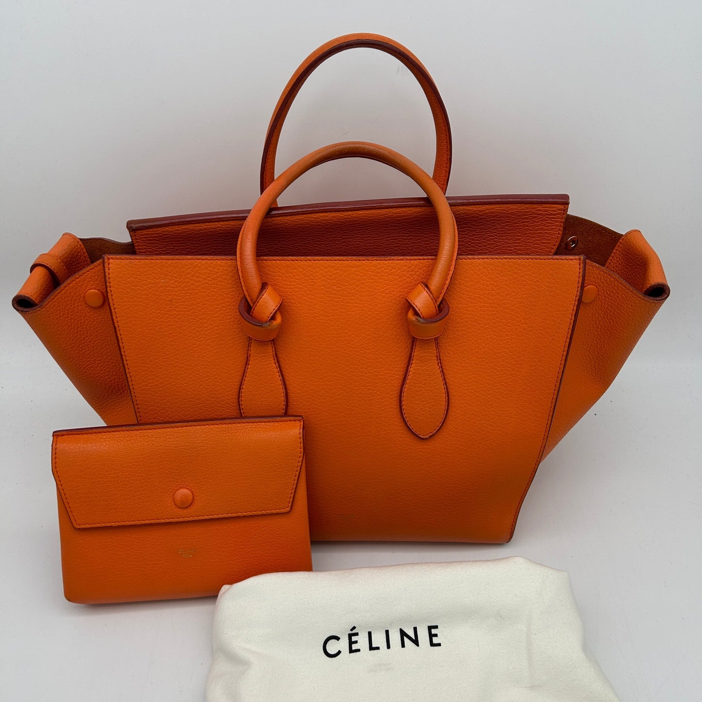 Luxury CELINE Tie Knot Orange Leather Tote Bag