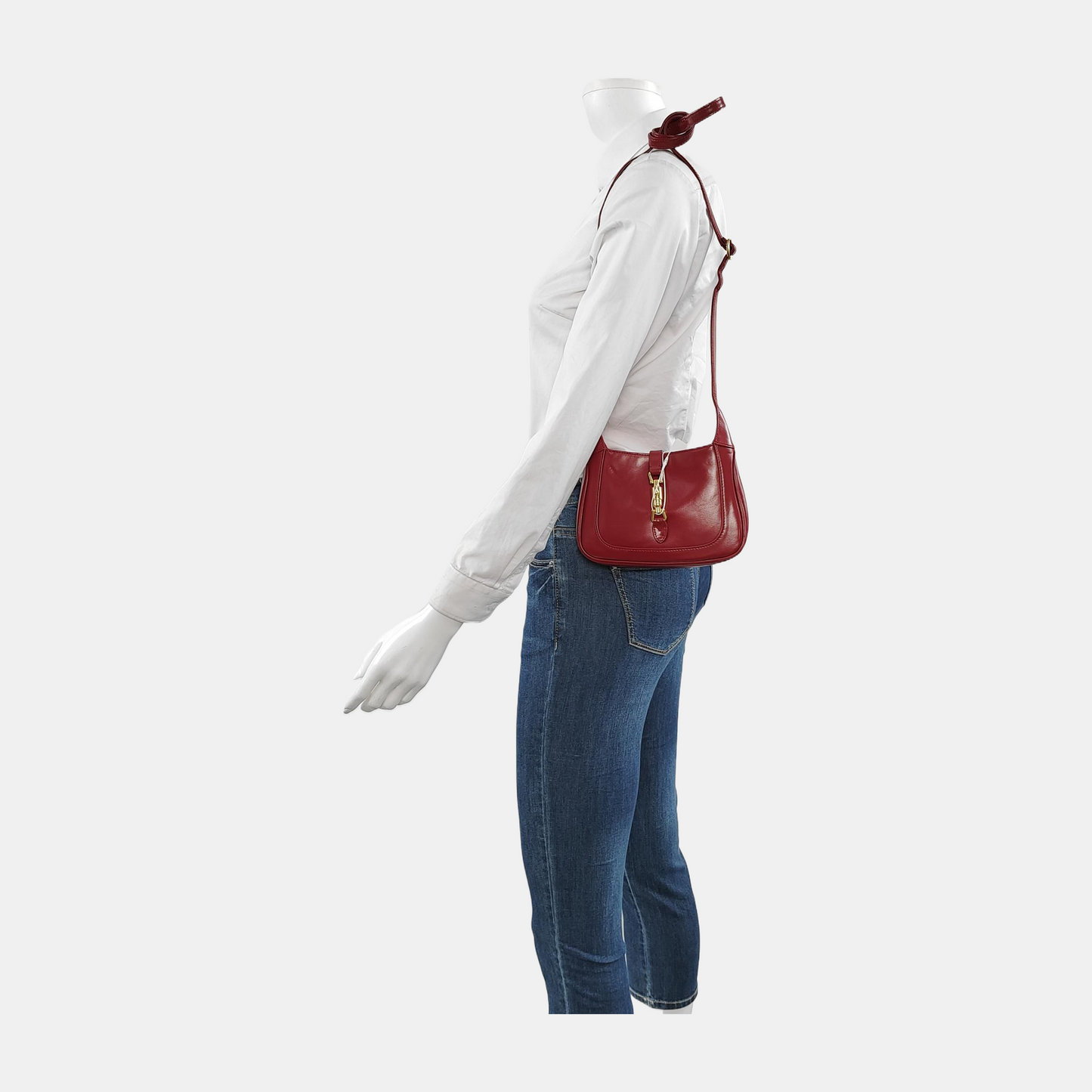 Gucci Jackie 1961 Mini Red Burgundy Leather Bag Gold Piston Lock