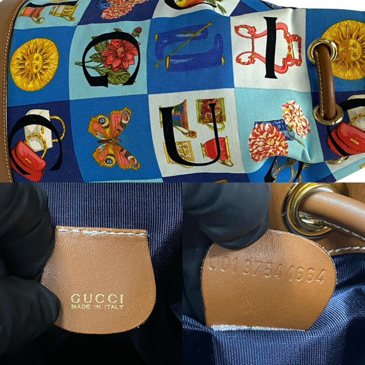 GUCCI Backpack Leather, Canvas multicolor Overall handle Shimo Women