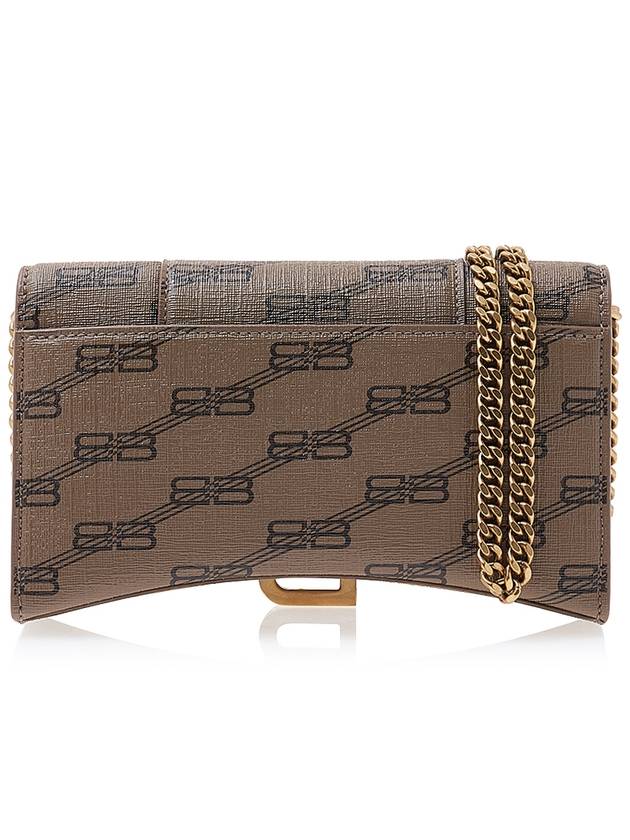 Luxury Balenciaga Trending 2026 Hourglass BB Monogram Chain Long Wallet Brown