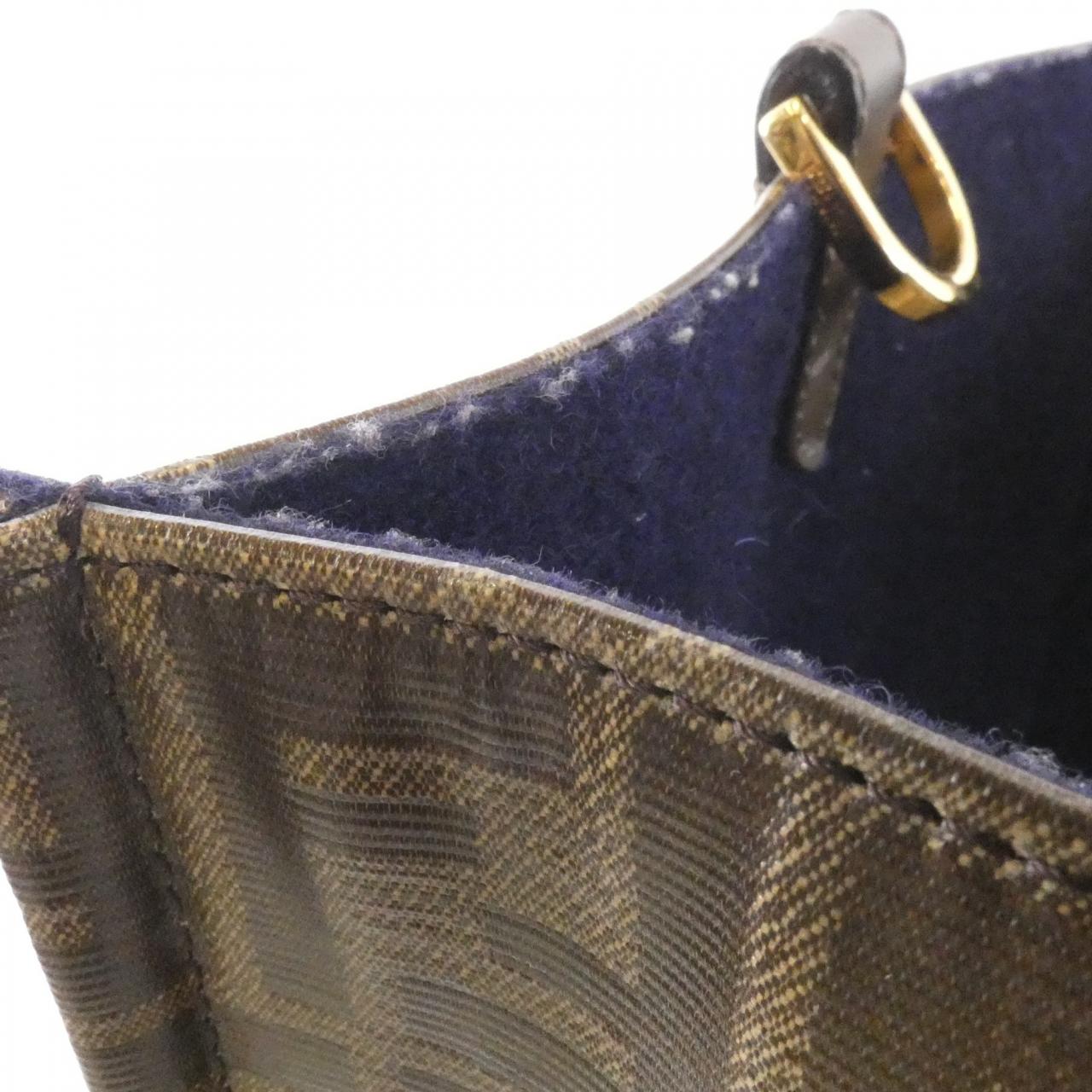 Fendi Zucchino Canvas Leather Shoulder Bag