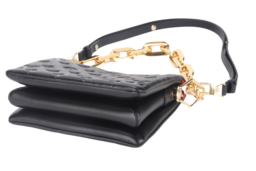LOUIS VUITTON COUSSIN BB NOIR MONOGRAM EMBOSSED PUFFY LAMBSKIN ( ) GOLD HARDWARE WITH CHAIN, STRAP, DUST COVER AND BOX Handbag
