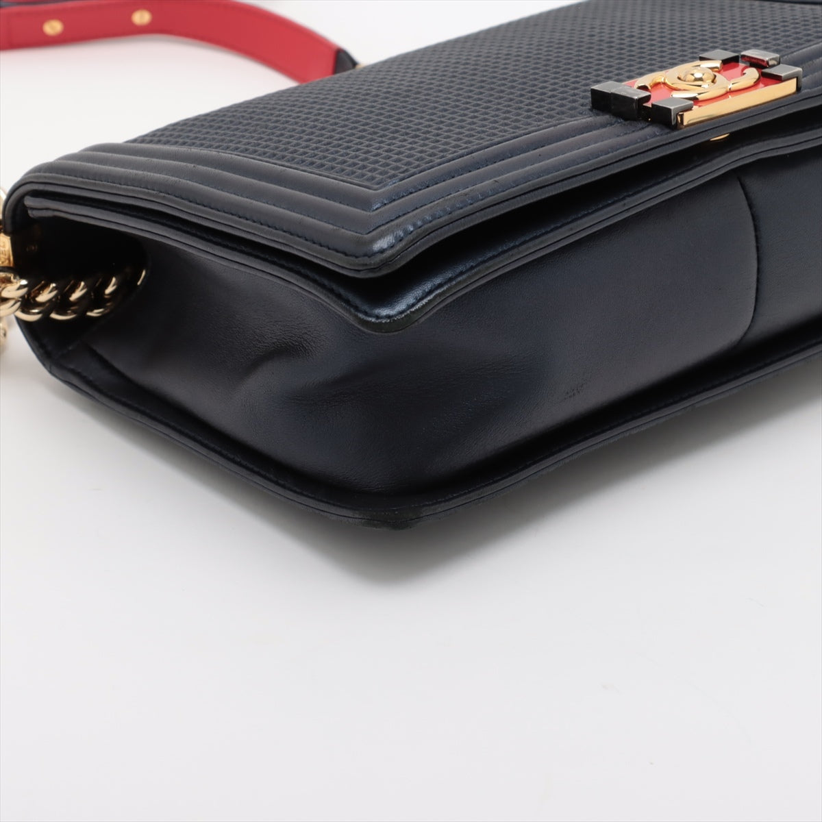 Chanel Boy Chanel Leather Chain Shoulder Bag Navy G 18th A92193