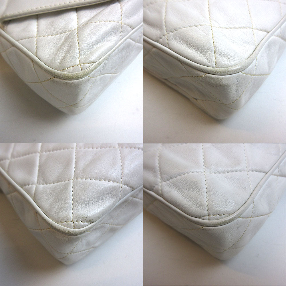 Chanel Lambskin Chain Shoulder Bag White Gold Hardware Classic Flap