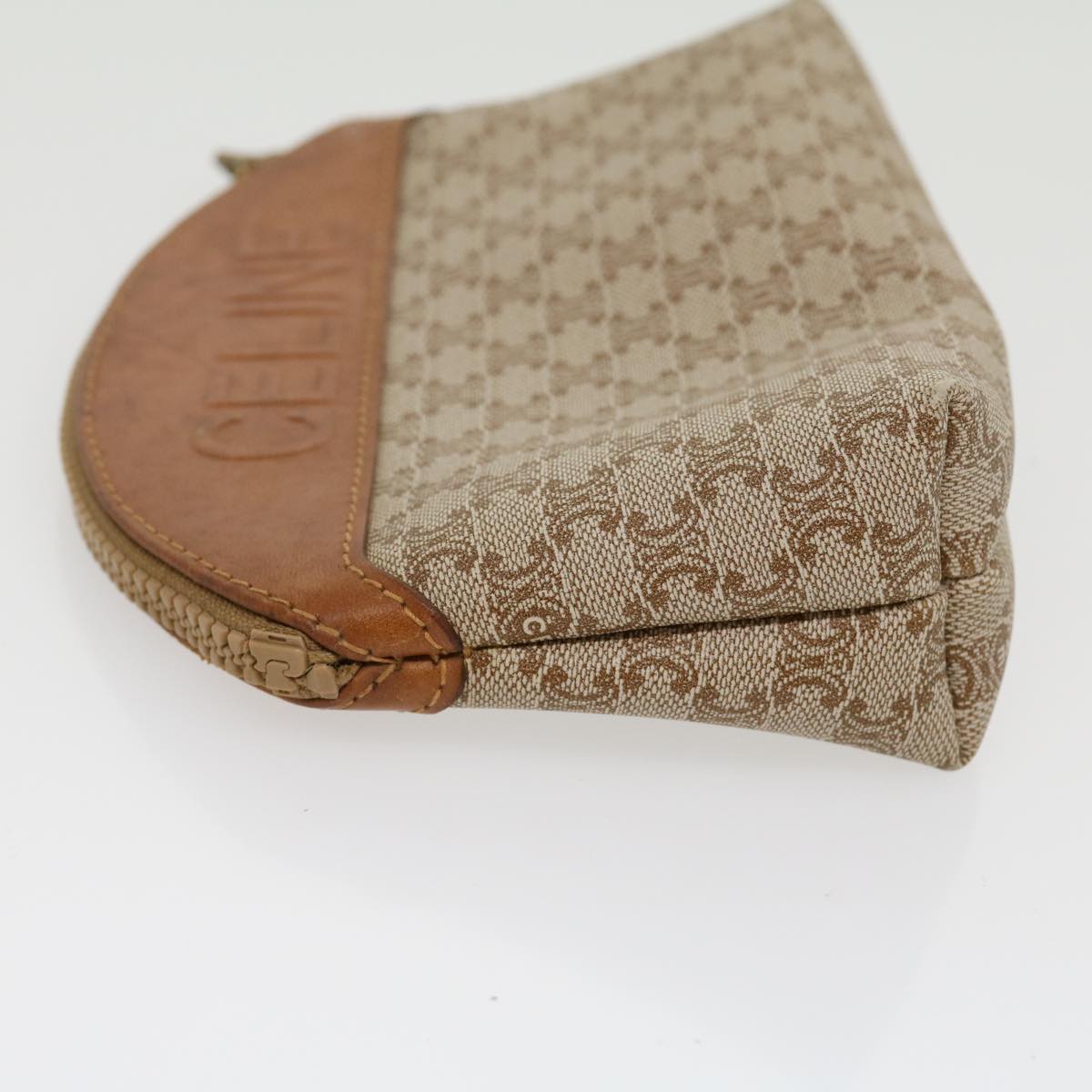 Luxury CELINE Macadam Canvas Pouch PVC Leather Beige 30369