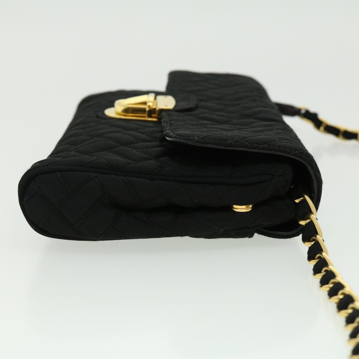 Prada Chain Shoulder Bag Nylon Black Gold
