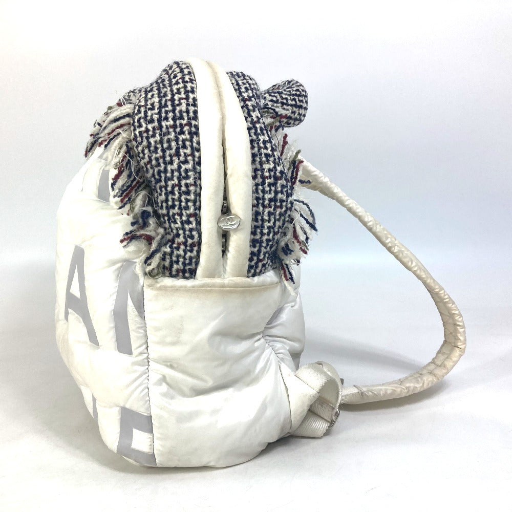 CHANEL Backpack A91933 Nylon Tweed white fringed bag Doudone