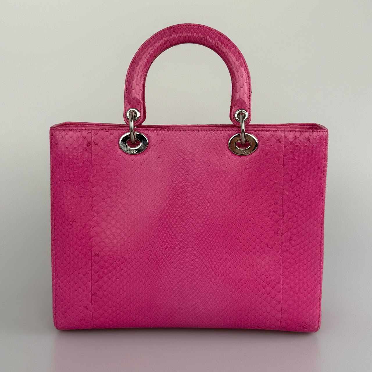 Christian Dior Large Lady Dior Bag with Pink Python Leather and Silver Hardware