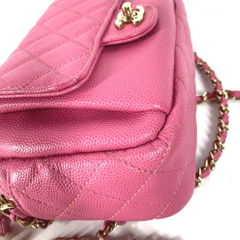 CHANEL Shoulder Bag Caviar skin pink Matelasse quilted Chain bag CC COCO Mark