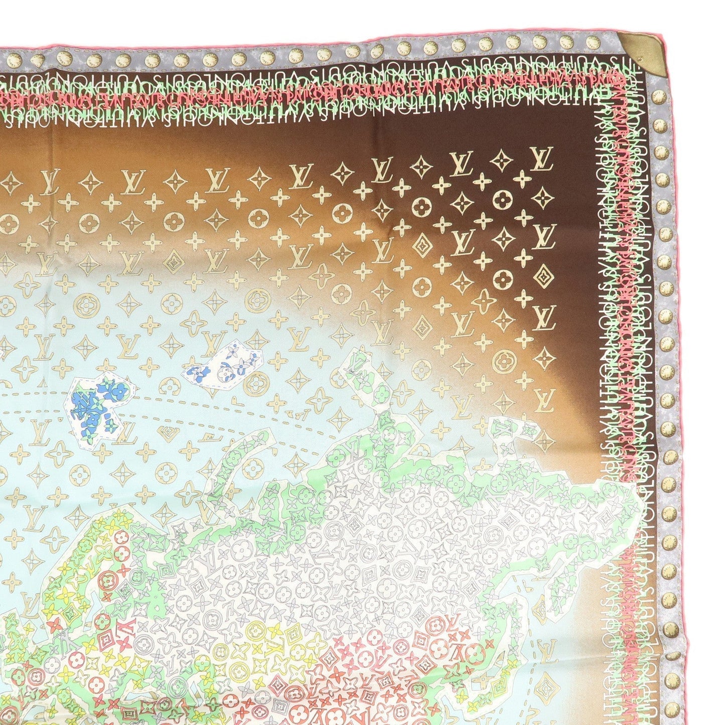 Louis Vuitton Monogram Scarf World Map Brown Light Blue 402470