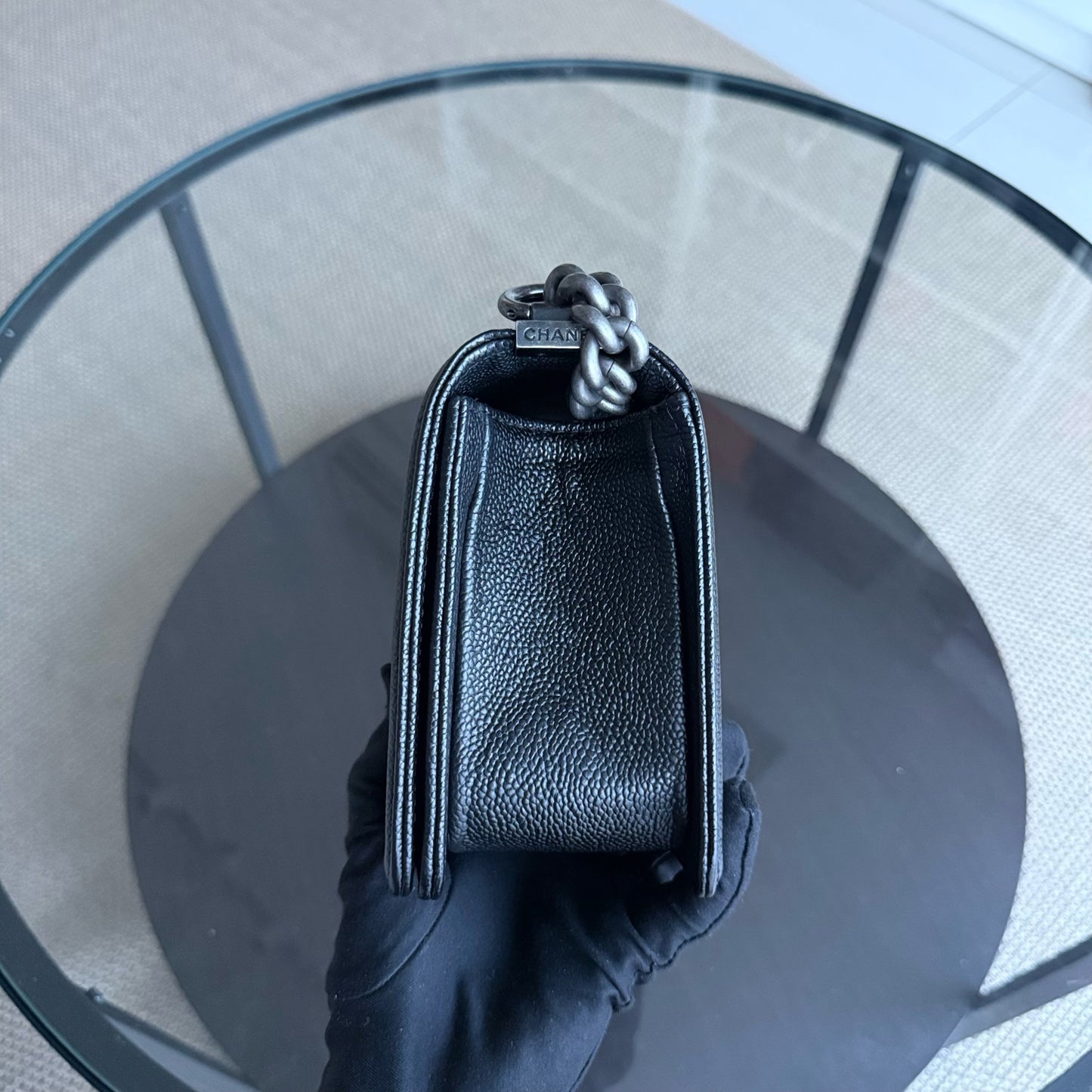 Chanel Boy Medium - Caviar Quilted Grained Calfskin Black Ruthenium Silver Hardware Series 20