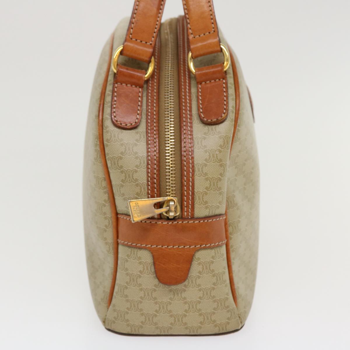 Luxury CELINE Macadam Canvas Hand Bag PVC Leather Beige 38694