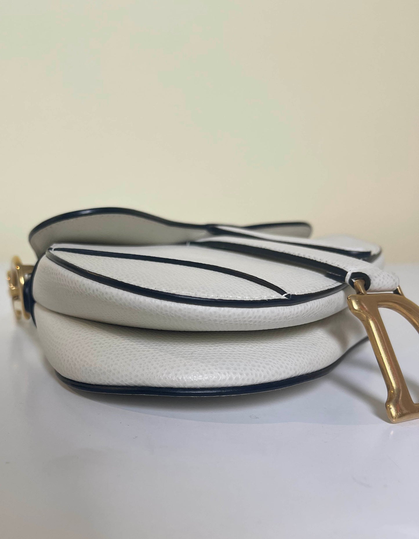 Dior White Grained Calfskin Leather Mini Saddle Bag