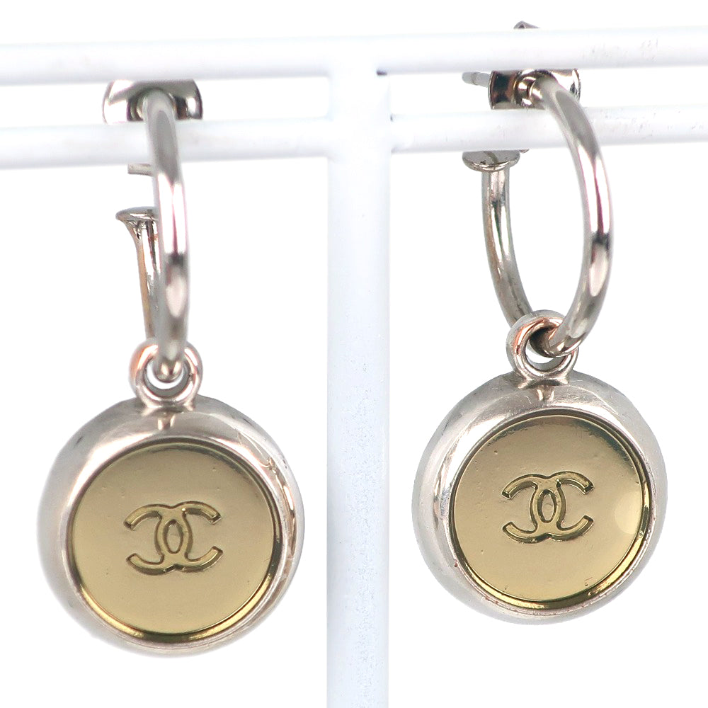 CHANEL CHANEL COCOMARK Stud Earrings Hoop Metal 1999 Silver 99A 5.0g COCO Mark