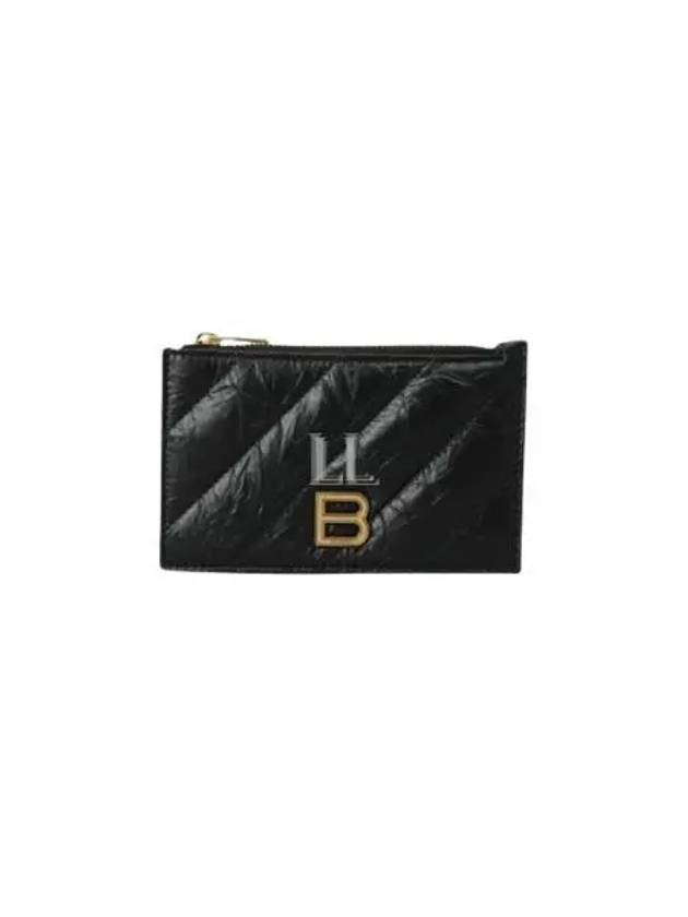 Luxury Balenciaga Trending 2026 Crush Quilted Leather Long Coin Card Wallet Black