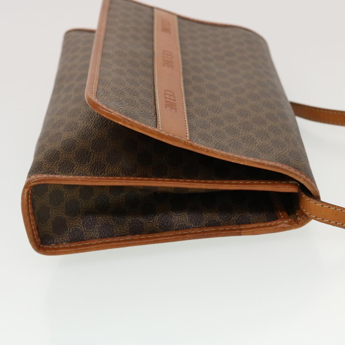 Luxury CELINE Macadam Canvas Shoulder Bag PVC Leather Brown 43566