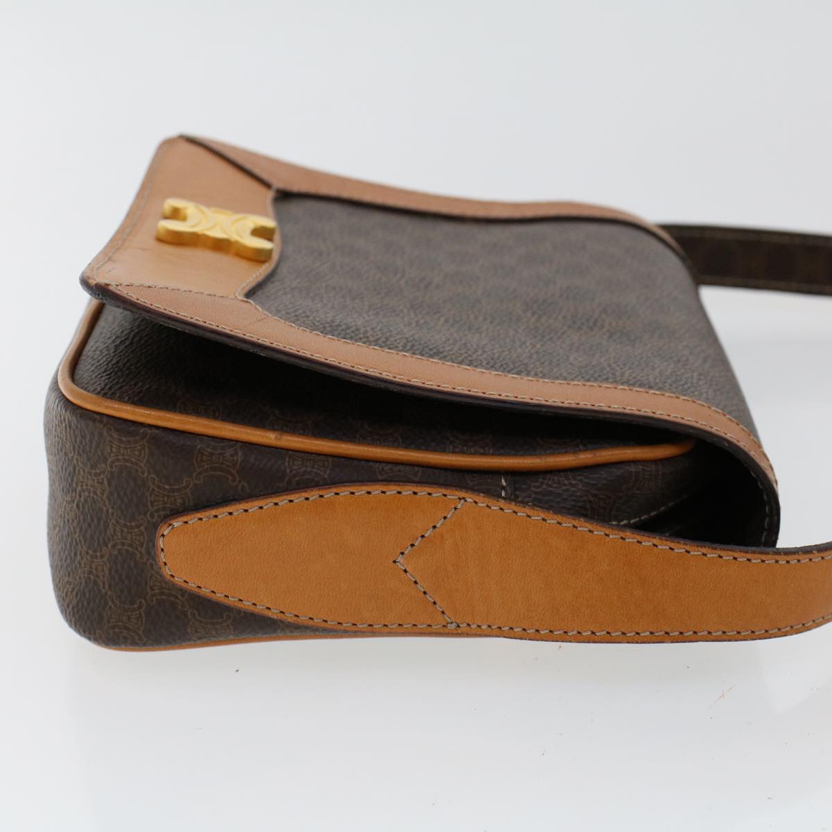 Luxury CELINE Macadam Canvas Shoulder Bag PVC Leather Brown 46305