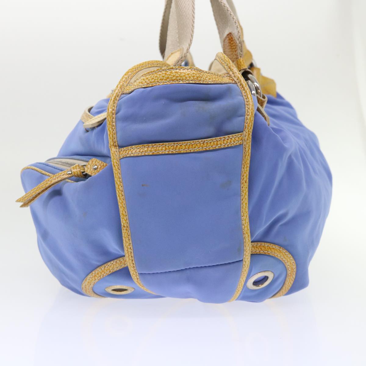 Luxury CELINE Boston Bag Nylon Blue Brown 48042