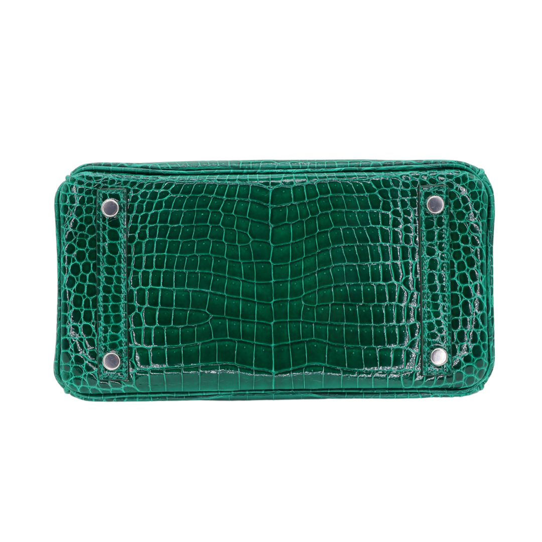 Hermes25cm Birkin Vert Emeraude Shiny Porosus Crocodile Palladium Hardware