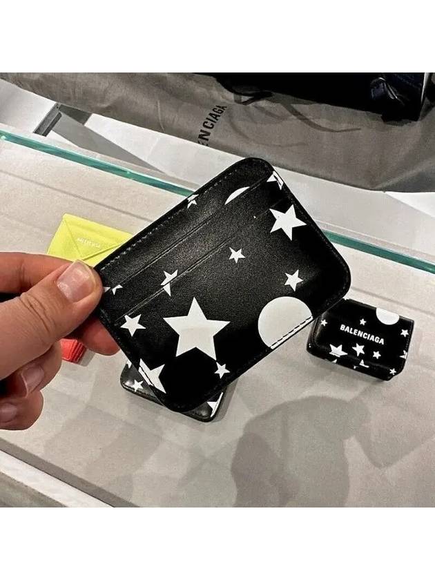 Luxury Balenciaga Trending 2026 Logo Star Print Leather Card Wallet Black