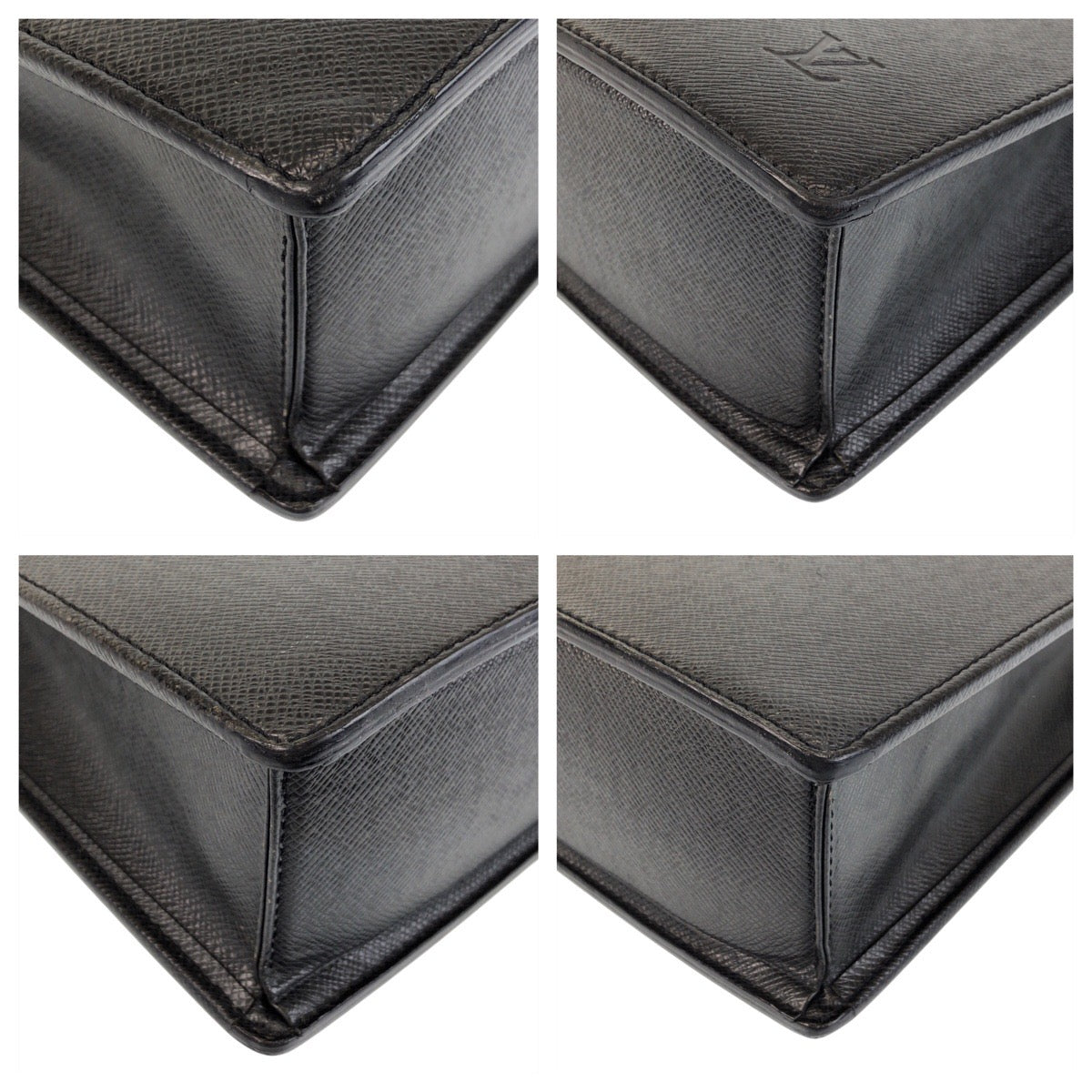 LOUIS VUITTON Business bag leather Ardoise Black SilverMetal Taiga Porto Documan Rozan