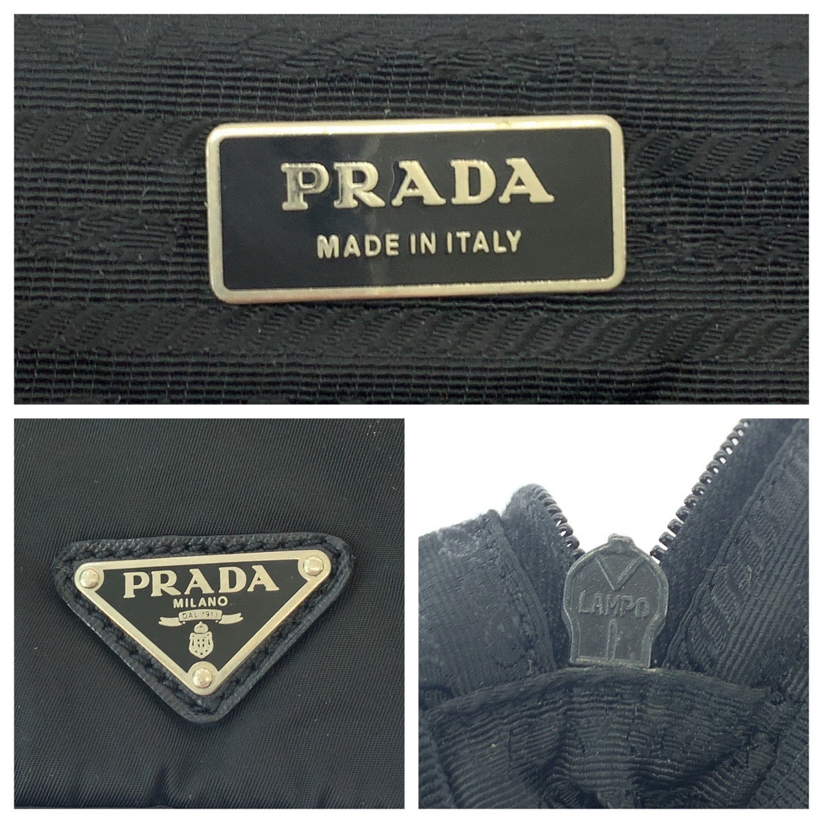 PRADA Clutch bag Nylon Black SilverMetal Test Triangle With logo - Style 2