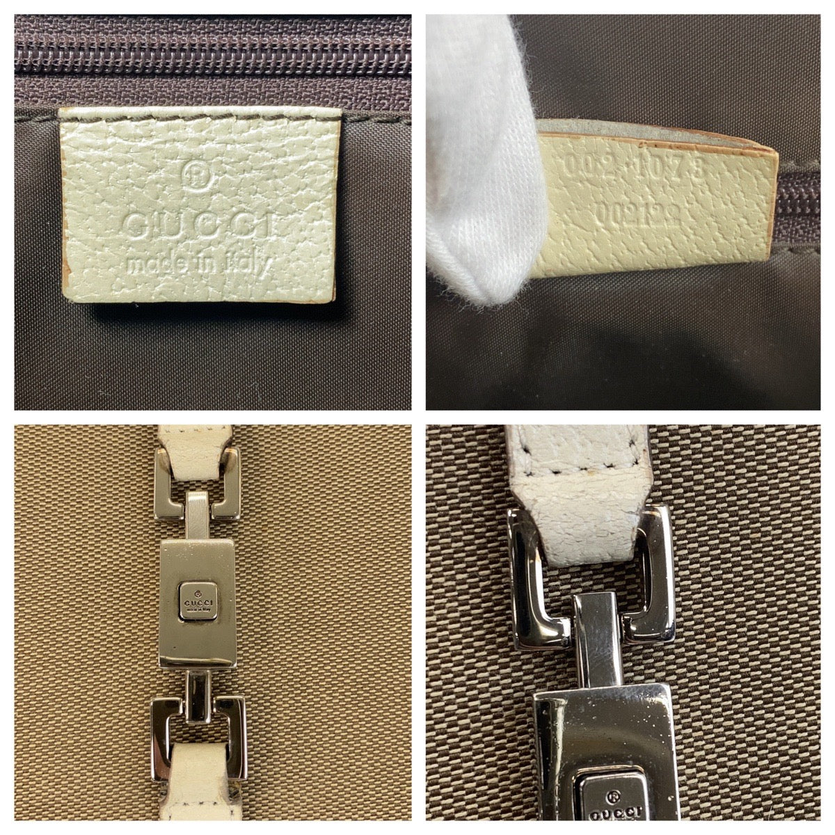 GUCCI Tote Bag 002 1073 Canvas, Leather Beige Ivory SilverMetal Tote Bag Shoulder Bag Jackie Women