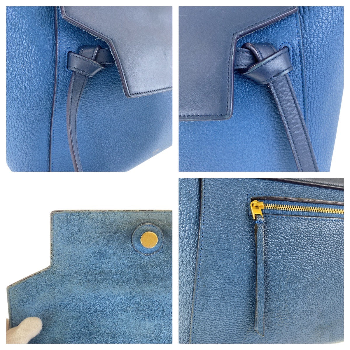 CELINE Handbag leather Blur Navy Gold Metal Handbag Shoulder Bag 2WAY Belt bag Women