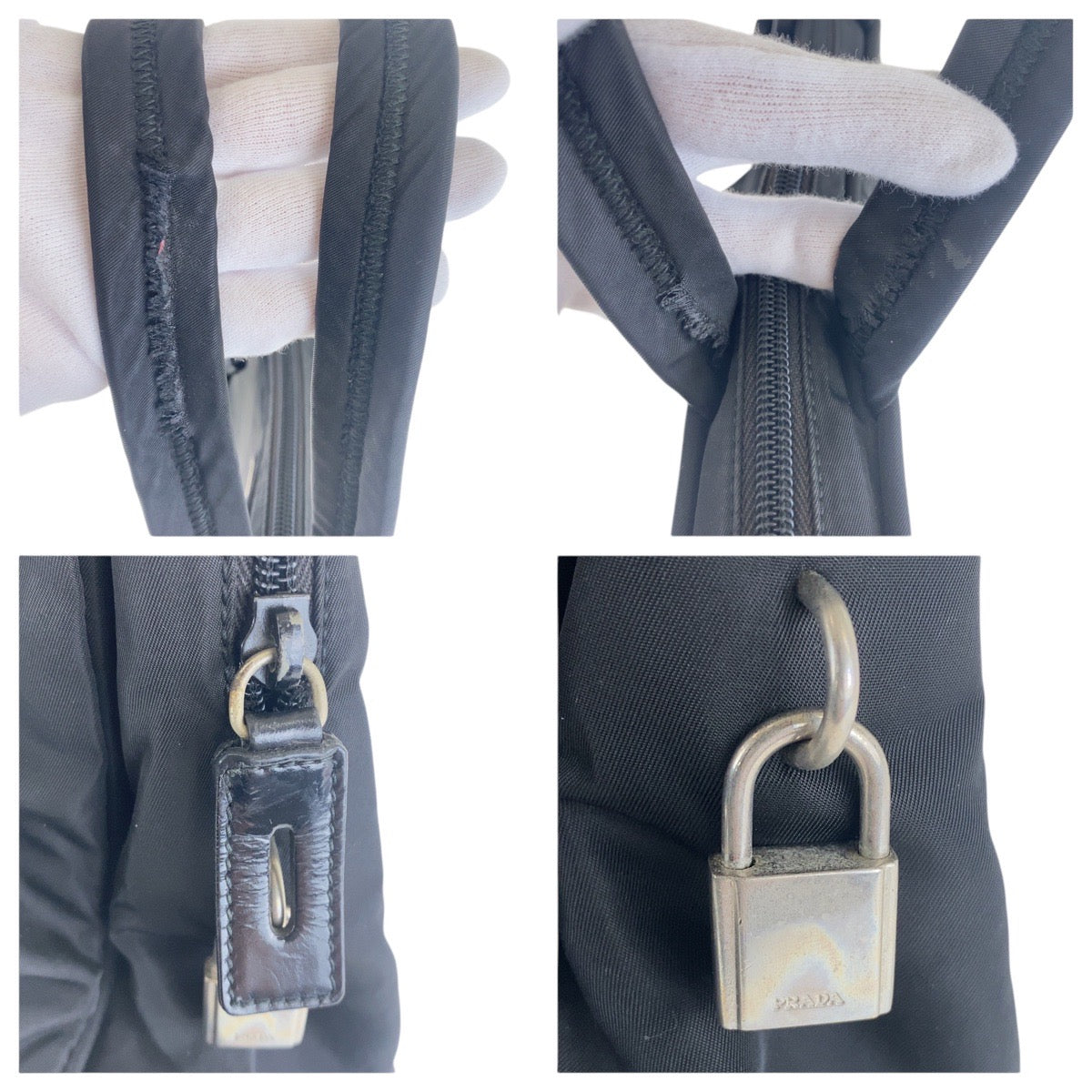 PRADA Tote Bag Nylon Black SilverMetal Tote Bag handbag Test Triangle With logo Women - Style 5