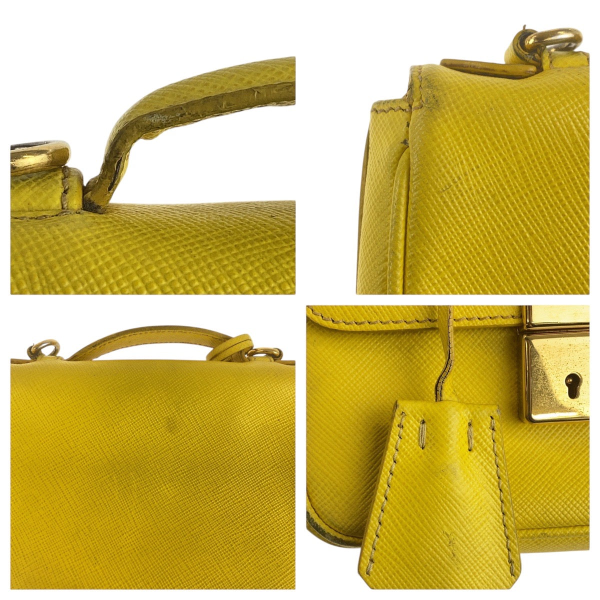 PRADA Shoulder Bag leather Yellow Gold Metal Shoulder Bag Handbag 2WAY Safiano Women