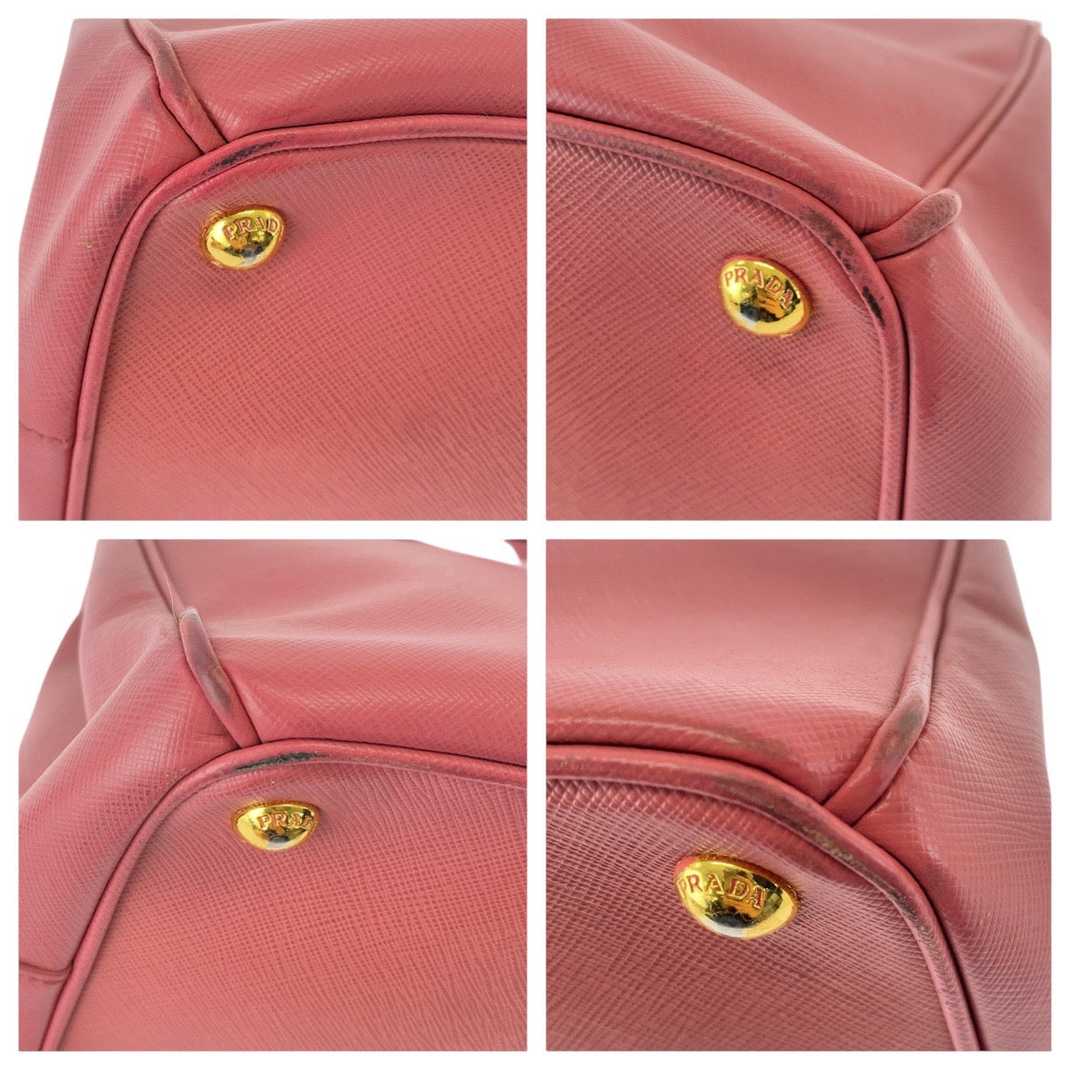 PRADA Tote Bag leather Pink Gold Metal Tote Bag Handbag Shoulder Bag 2WAY Safiano Women