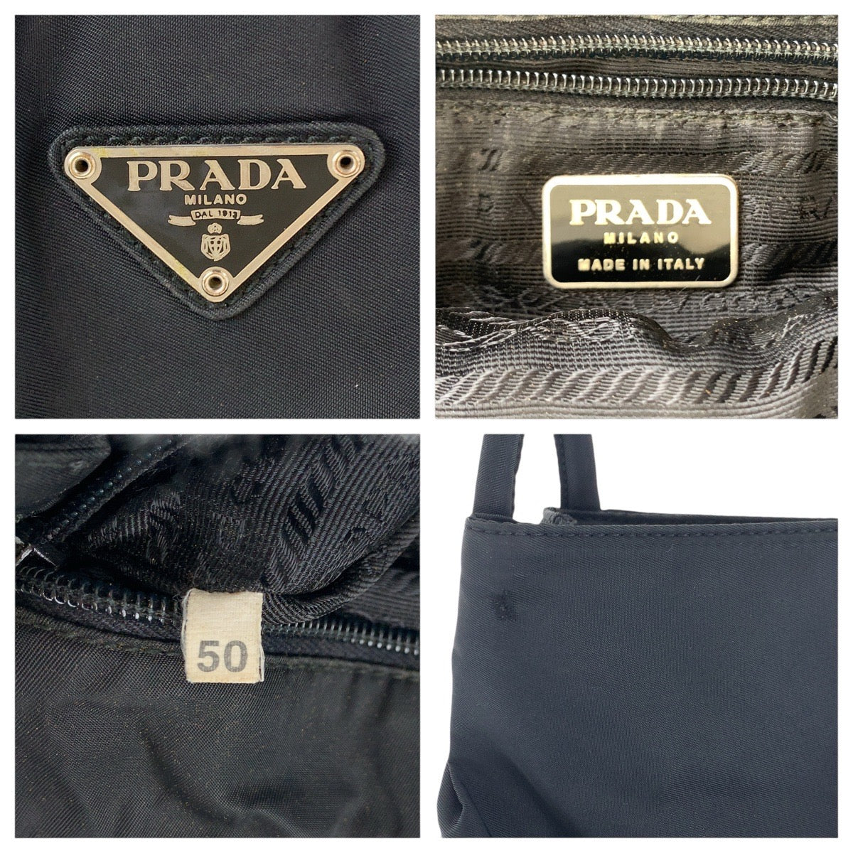 PRADA Tote Bag Nylon Black SilverMetal Tote Bag Shoulder Bag Test Triangle With logo Women - Style 9