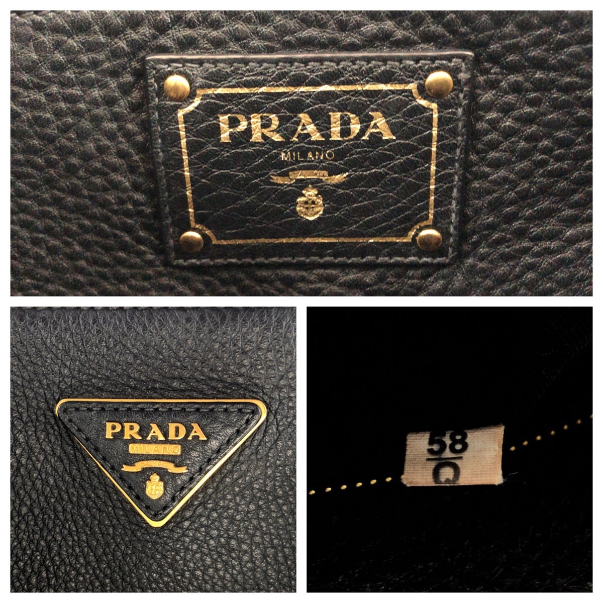 PRADA Tote Bag BN2579 leather Black GoldMetal Tote Bag Handbag Shoulder Bag Vitterodino Triangle With logo Women