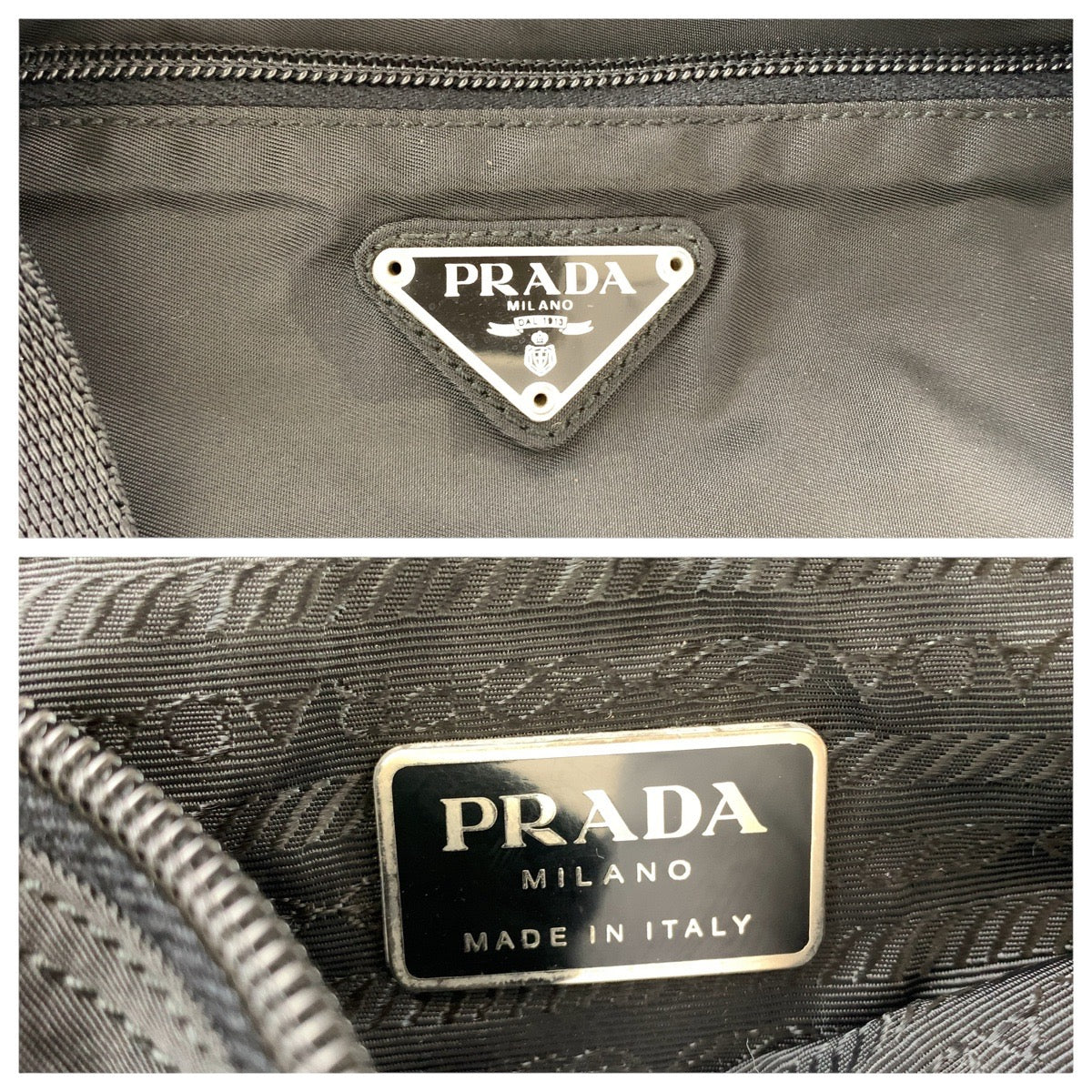 PRADA Tote Bag Nylon Black SilverMetal Tote Bag Shoulder Bag Test Triangle With logo Women - Style 5