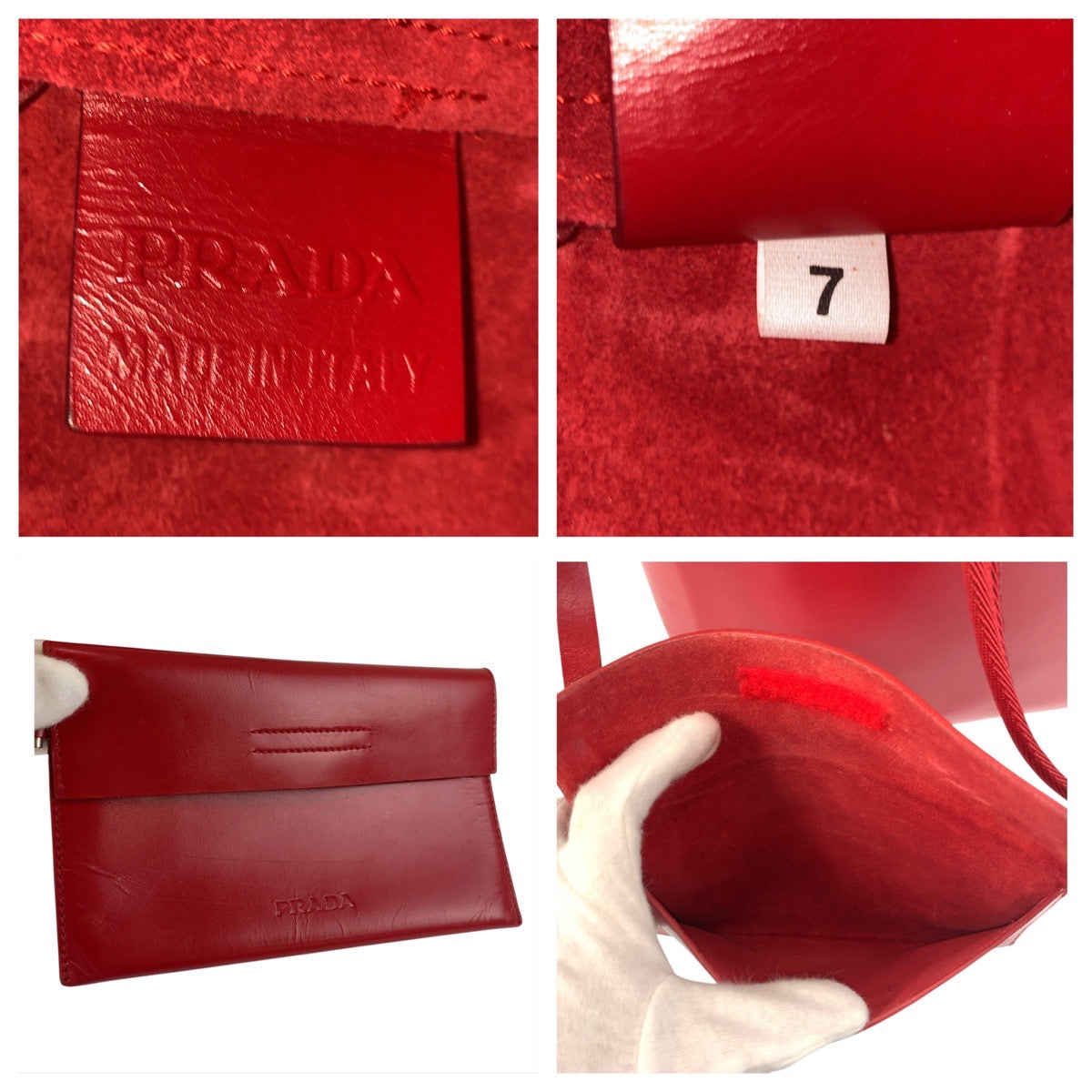 PRADA Tote Bag Leather, Suede Red Tote Bag Shoulder Bag Logo die cut Women